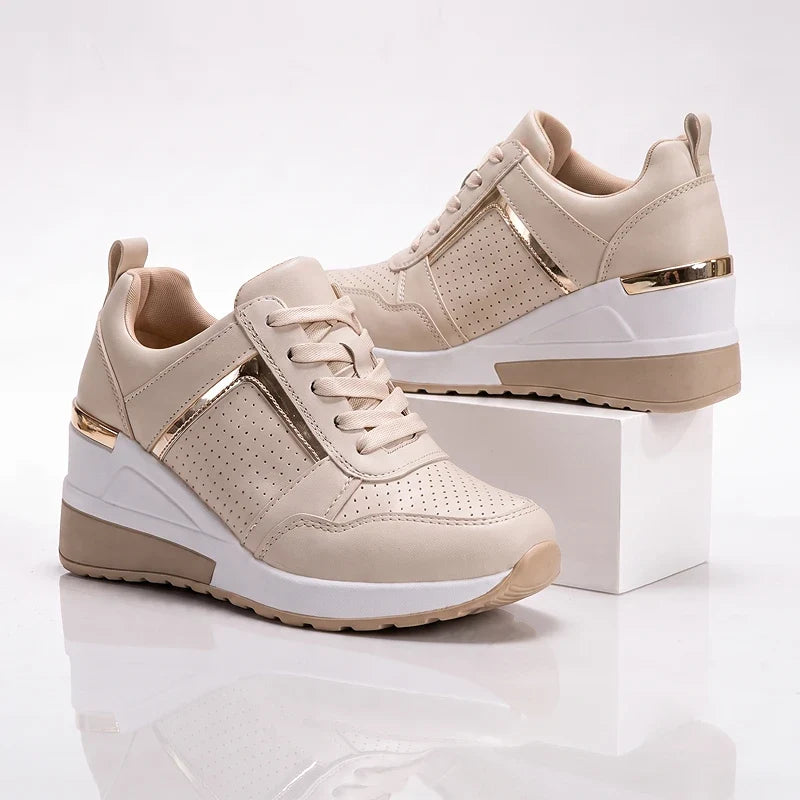 Women's Cushioned Platform Sneakers – Perforated Lace-Up Casual Sneakers