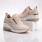 Women's Cushioned Platform Sneakers – Perforated Lace-Up Casual Sneakers