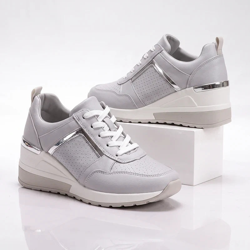 Women's Cushioned Platform Sneakers – Perforated Lace-Up Casual Sneakers