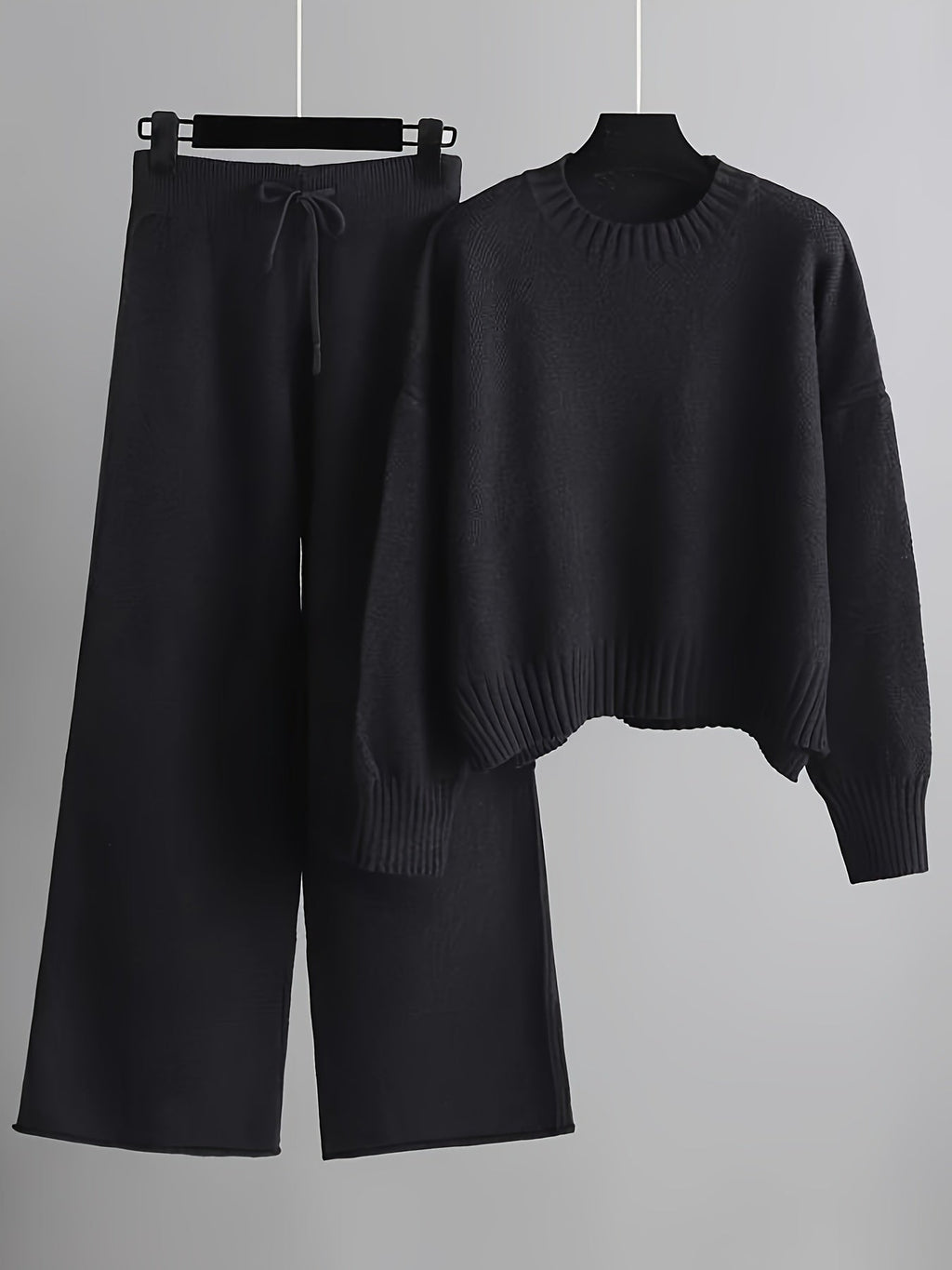 Women's Ribbed Knit Sweater and Wide-Leg Pants Set – Two-Piece Lounge Outfit