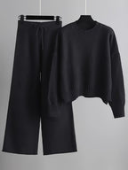 Women's Ribbed Knit Sweater and Wide-Leg Pants Set – Two-Piece Lounge Outfit