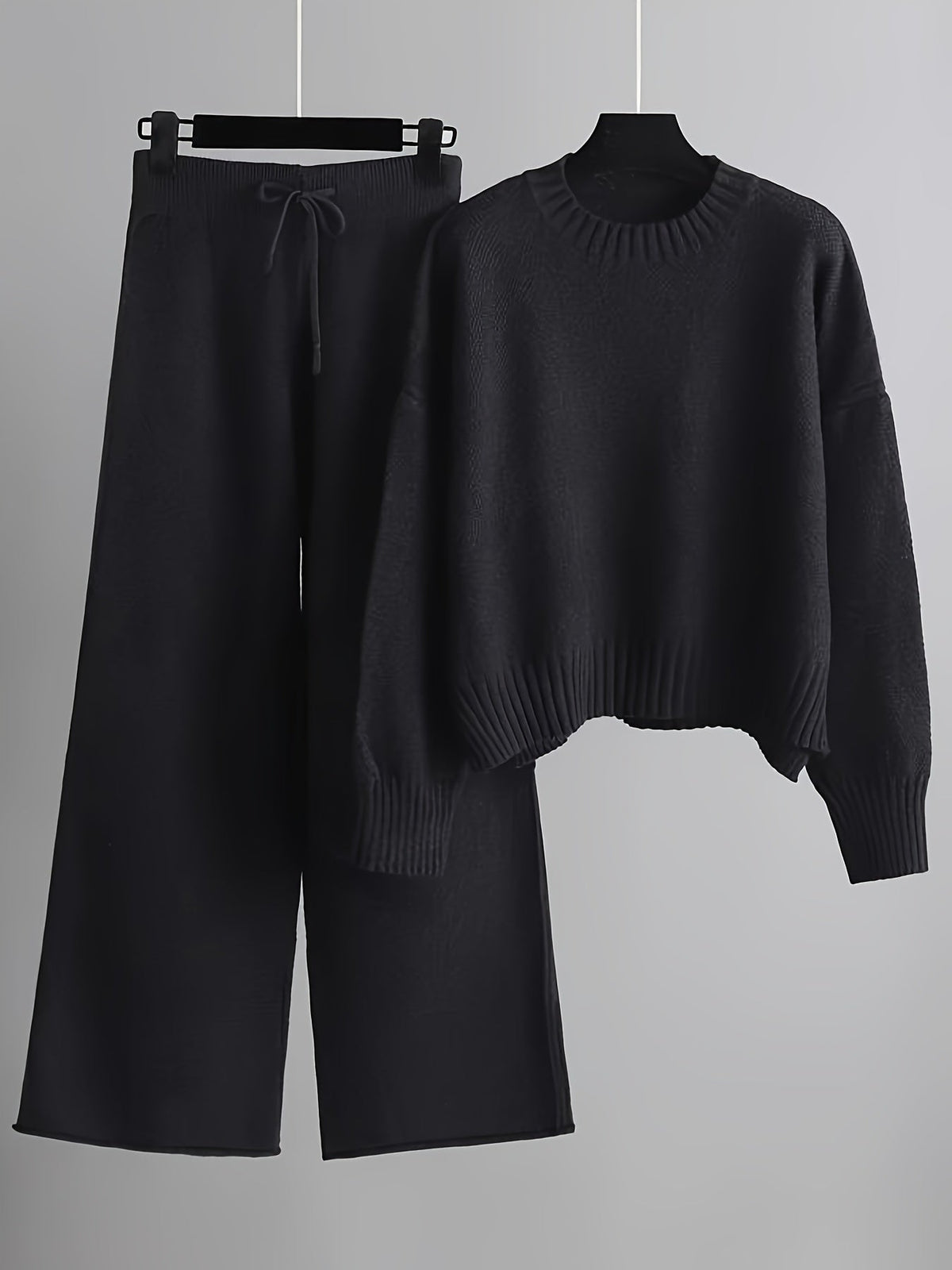 Women's Ribbed Knit Sweater and Wide-Leg Pants Set – Two-Piece Lounge Outfit
