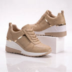 Women's Cushioned Platform Sneakers – Perforated Lace-Up Casual Sneakers