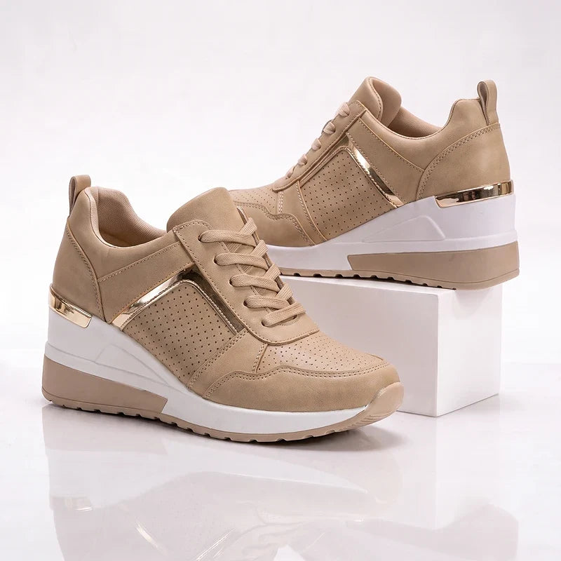 Women's Cushioned Platform Sneakers – Perforated Lace-Up Casual Sneakers
