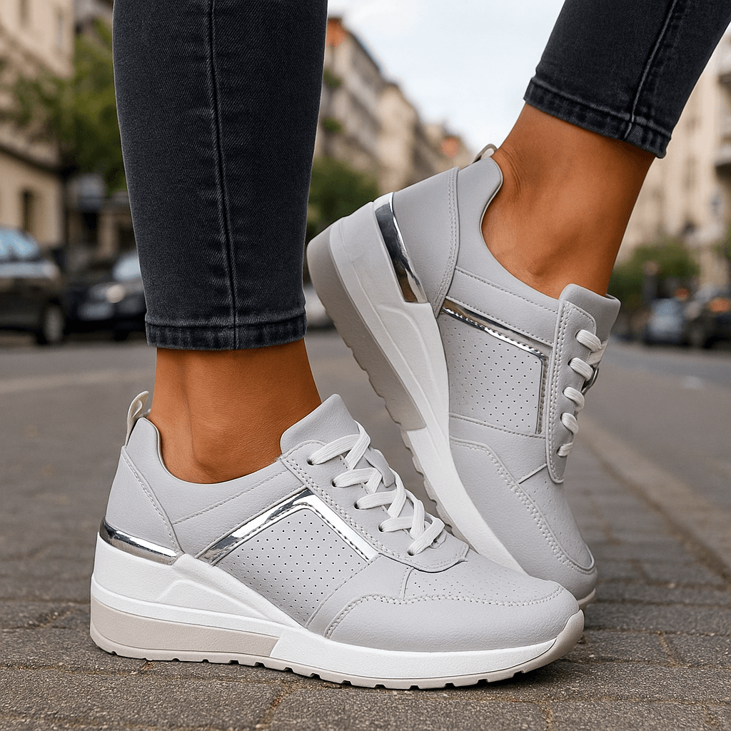Women's Cushioned Platform Sneakers – Perforated Lace-Up Casual Sneakers
