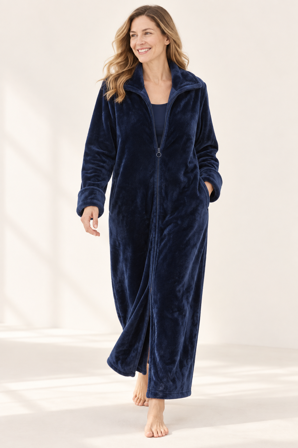 Gwen | Women Long Zip Front Flannel Fleece Robe