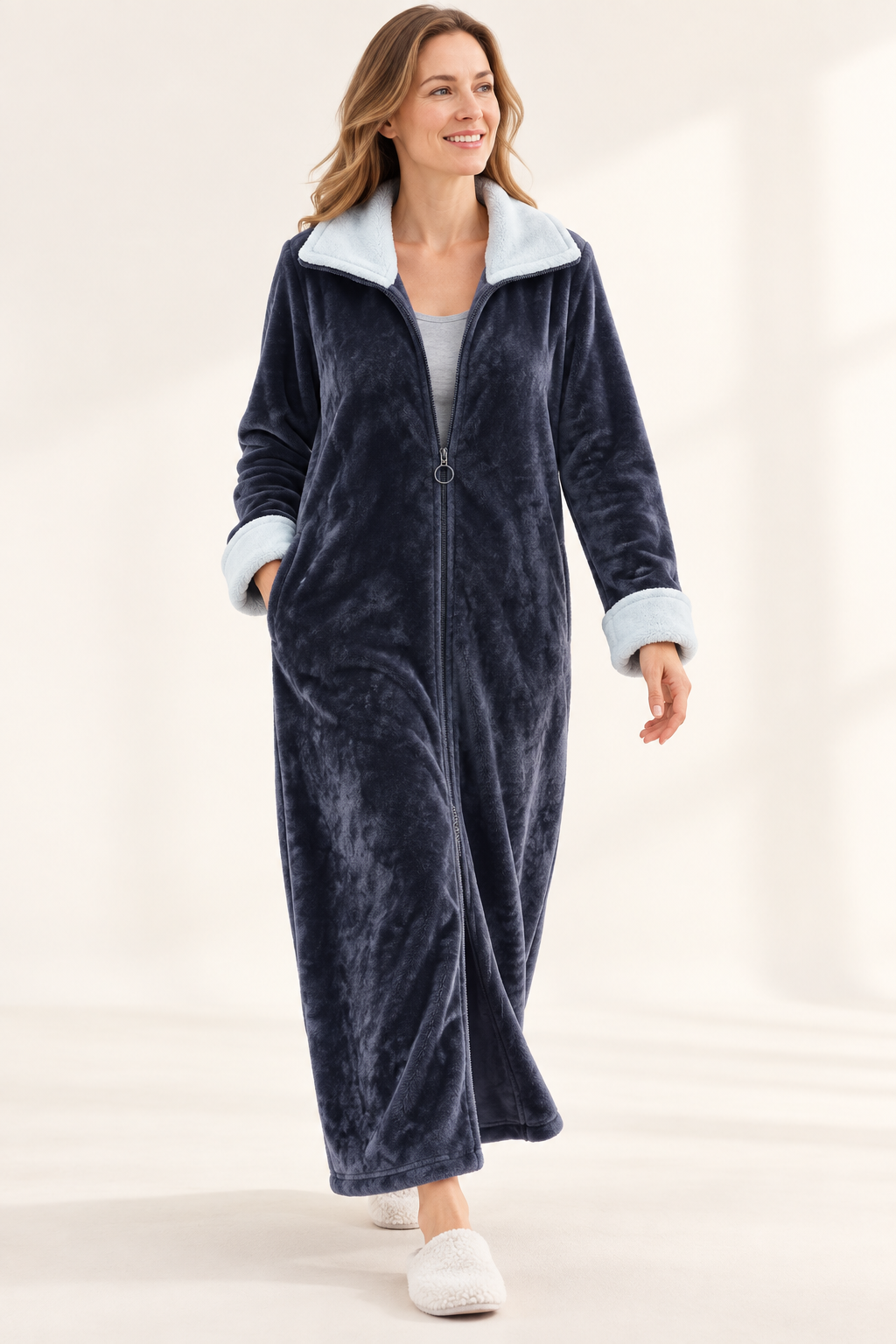 Gwen | Women Long Zip Front Flannel Fleece Robe