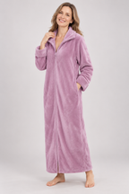 Gwen | Women Long Zip Front Flannel Fleece Robe