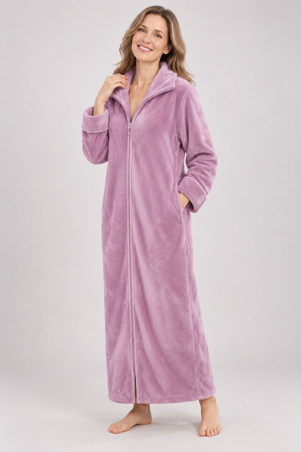 Gwen | Women Long Zip Front Flannel Fleece Robe