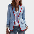 Nina | Women Pinstripe Contrast Trim Tailored Blazer