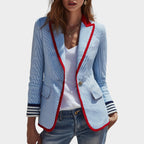 Nina | Women Pinstripe Contrast Trim Tailored Blazer