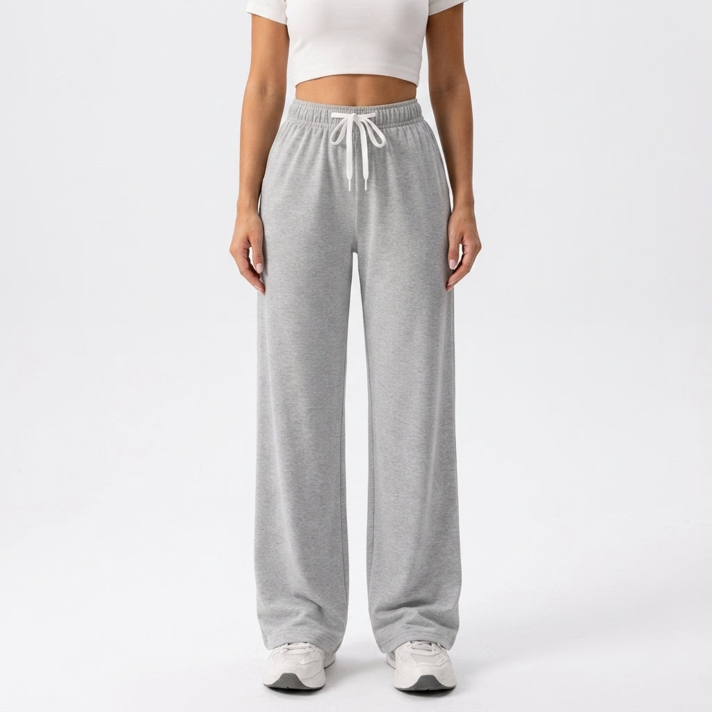Wide Leg Lounge Trousers – Womens Casual Elastic Waist Drawstring Pants