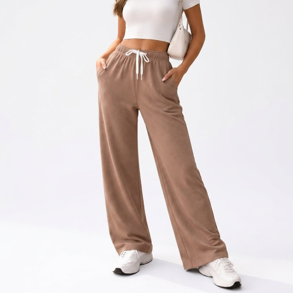 Wide Leg Lounge Trousers – Womens Casual Elastic Waist Drawstring Pants