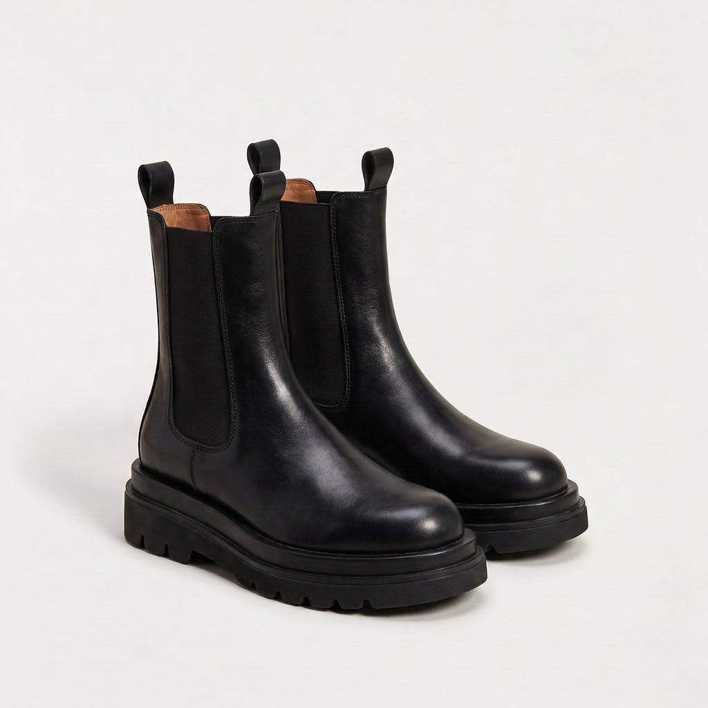 Chelsea Boots Women – Chunky Platform Lug Sole Leather Ankle Footwear