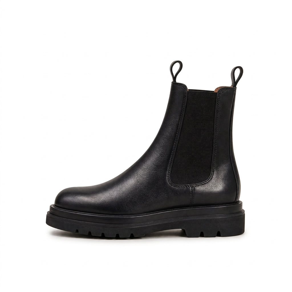 Chelsea Boots Women – Chunky Platform Lug Sole Leather Ankle Footwear