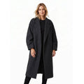 Women's Long Double-Breasted Coat – Drop Shoulder Notch Lapel Winter Coat