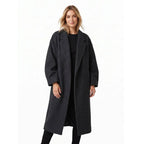 Women's Long Double-Breasted Coat – Drop Shoulder Notch Lapel Winter Coat