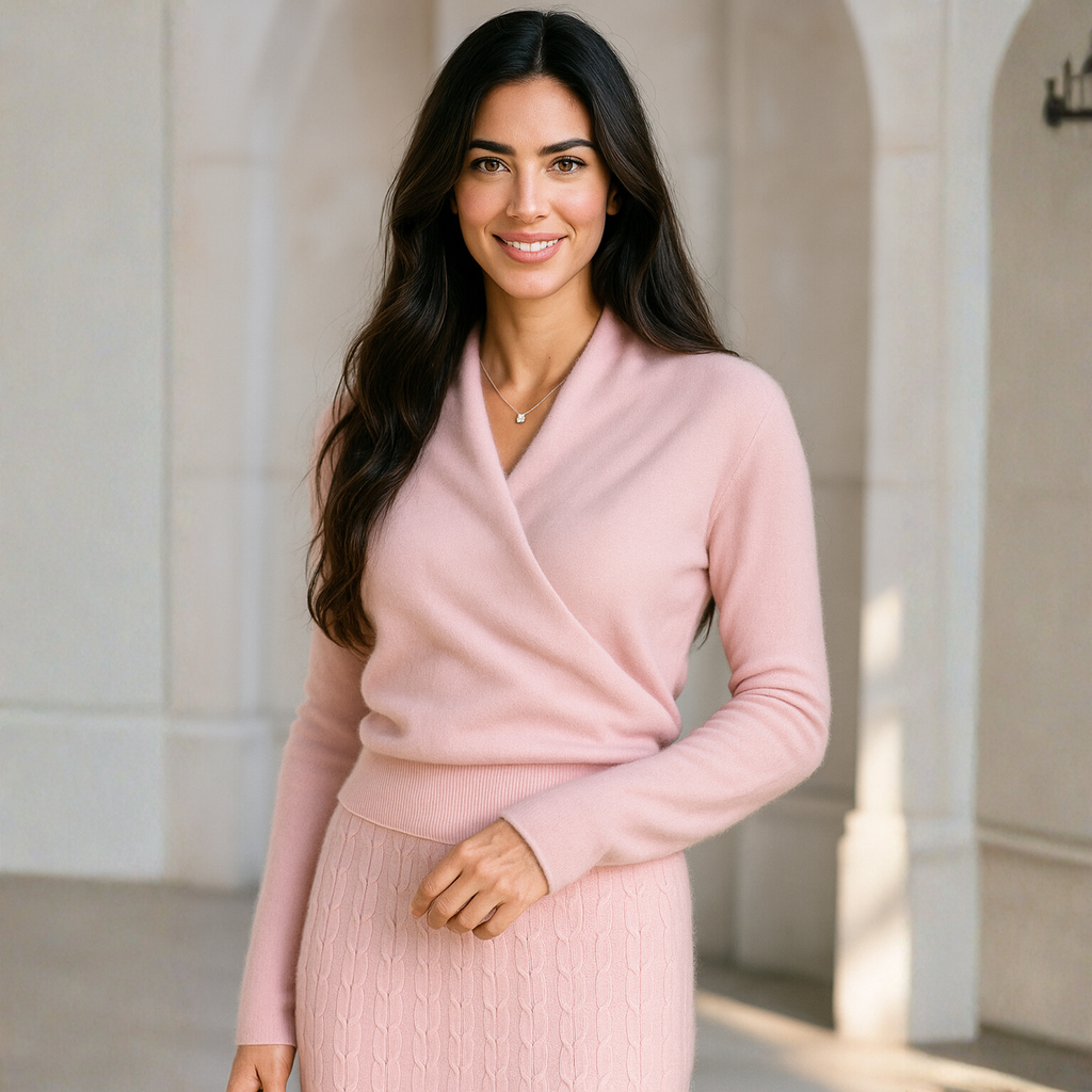 Women's Wrap Collar Knit Sweater – Soft Relaxed Long Sleeve Pullover