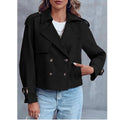 Women's Cropped Trench Coat – Double-Breasted Short Jacket with Notched Lapels