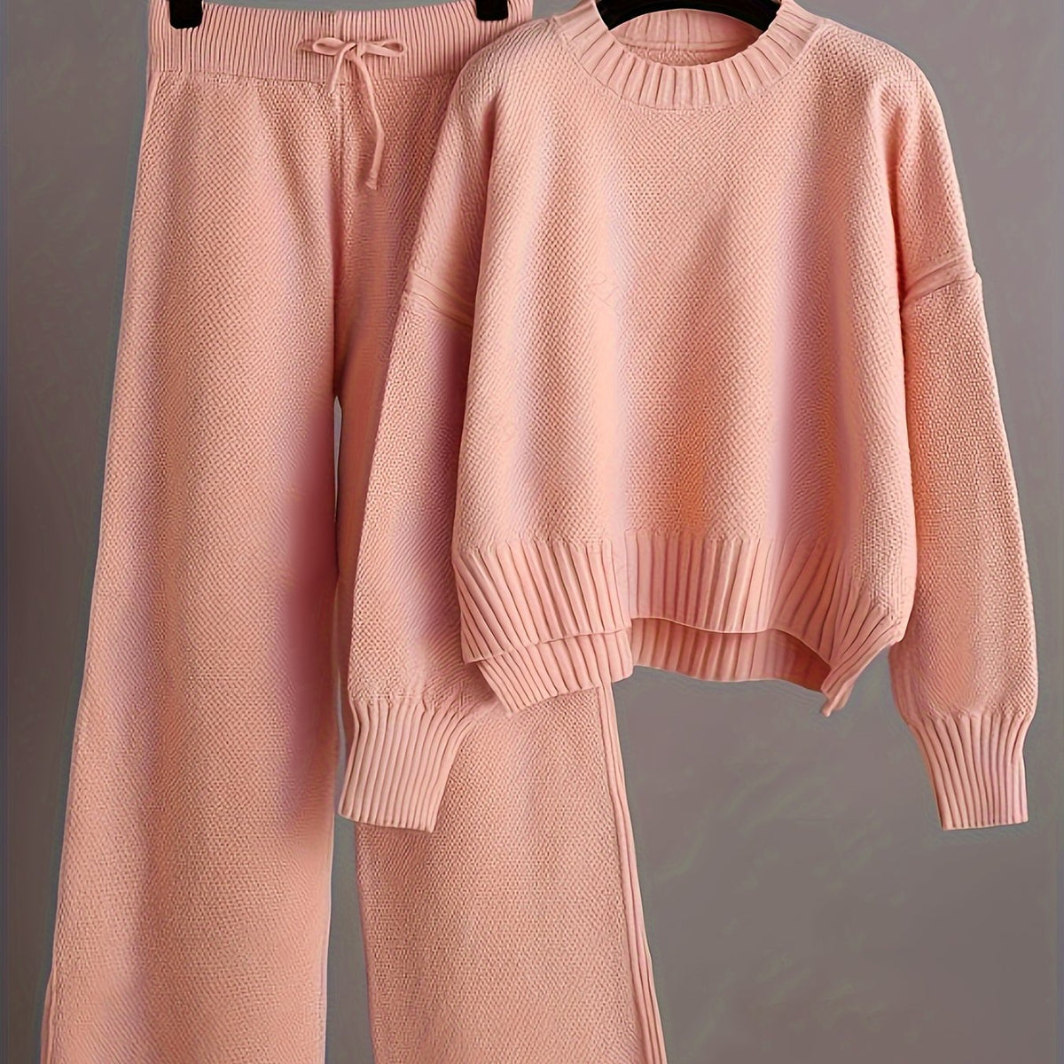 Women's Ribbed Knit Sweater and Wide-Leg Pants Set – Two-Piece Lounge Outfit