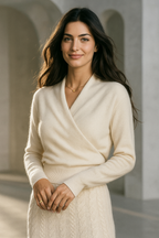 Women's Wrap Collar Knit Sweater – Soft Relaxed Long Sleeve Pullover