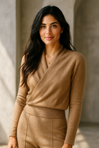 Women's Wrap Collar Knit Sweater – Soft Relaxed Long Sleeve Pullover