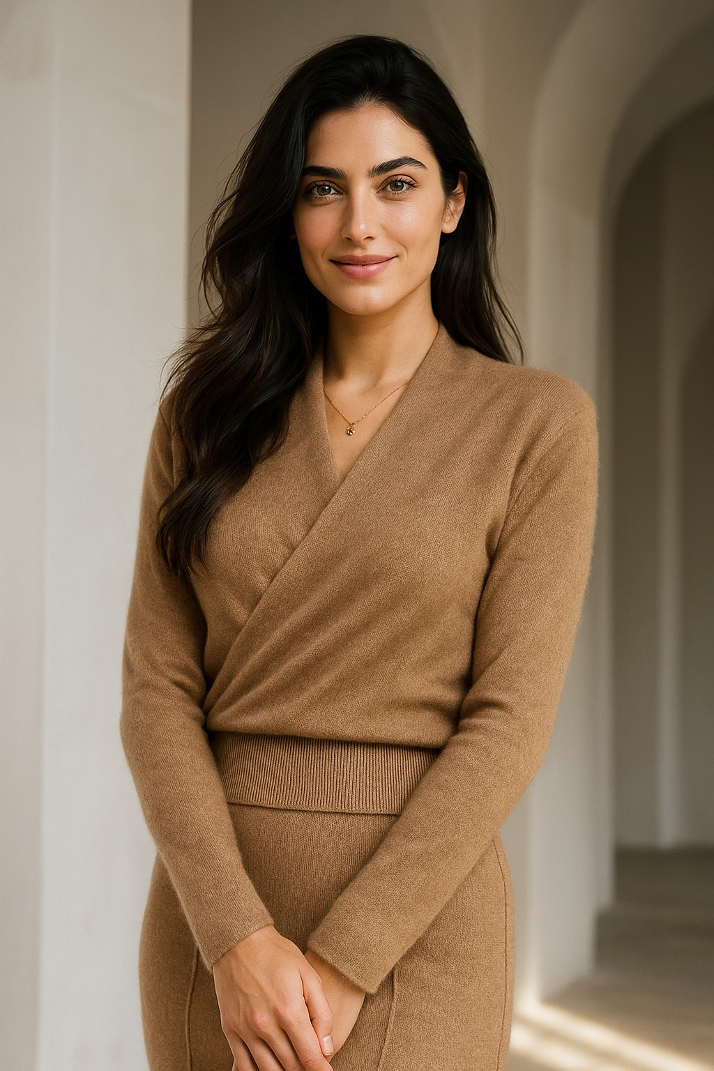 Women's Wrap Collar Knit Sweater – Soft Relaxed Long Sleeve Pullover