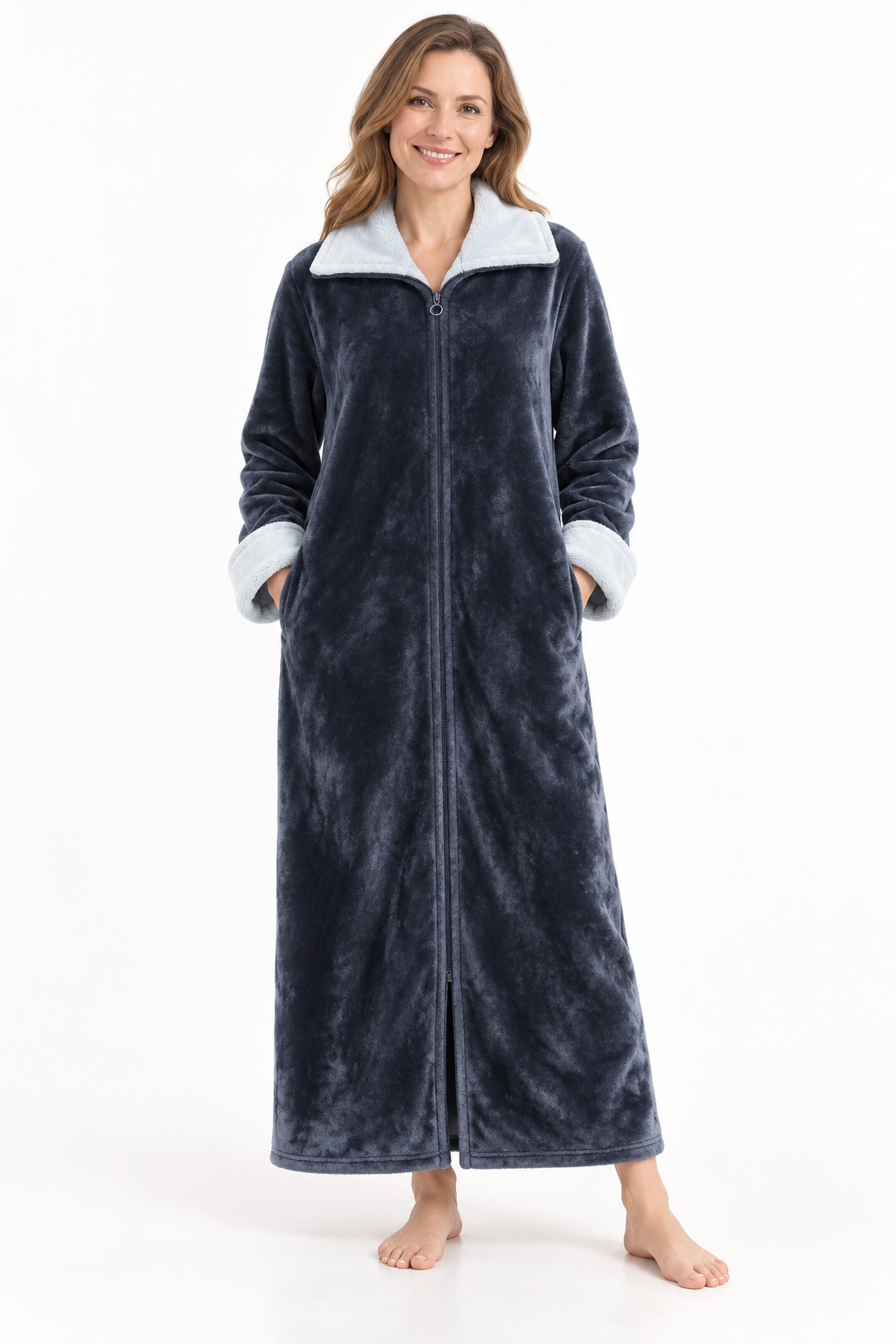 Gwen | Women Long Zip Front Flannel Fleece Robe