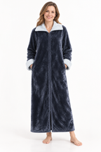 Gwen | Women Long Zip Front Flannel Fleece Robe