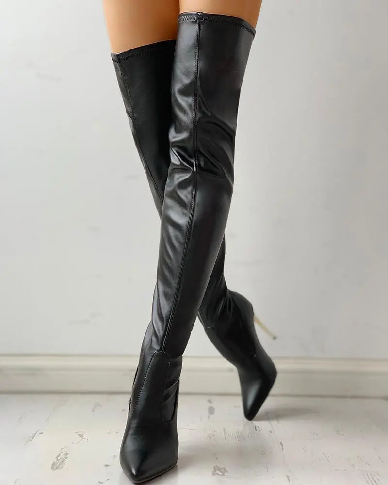 Women's Black Knee High Boots – Side Zip Slim Heel Dress Boots
