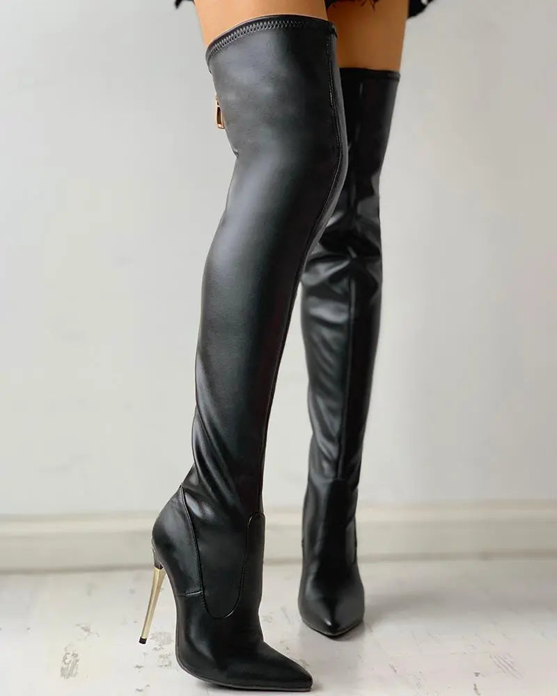 Women's Black Knee High Boots – Side Zip Slim Heel Dress Boots