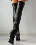 Women's Black Knee High Boots – Side Zip Slim Heel Dress Boots