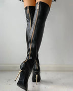 Women's Black Knee High Boots – Side Zip Slim Heel Dress Boots