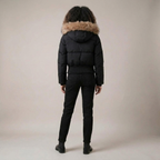 Short Hooded Puffer Jacket – Womens Cropped Winter Parka with Plush Hood