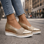 Women's Glitter Platform Wedge Shoes – Shimmering Slip-On Wedges