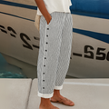 Women's High-Waisted Striped Pants – Tailored Trousers with Button Detail
