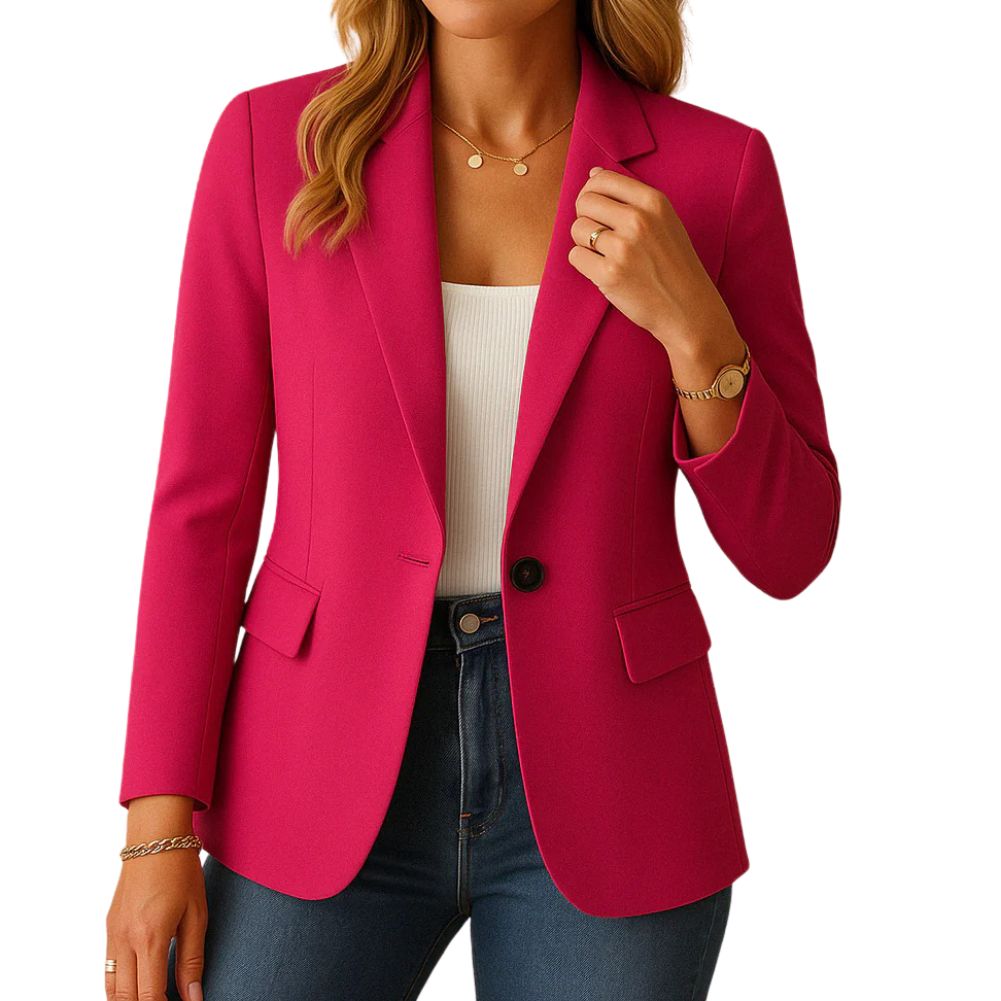 Women's Stretch Blazer – Notched Lapel Single Button Work Jacket