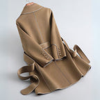 Women's Belted Trench Coat – Soft Brushed Long Coat with Self-Tie Belt