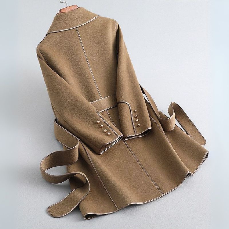 Women's Belted Trench Coat – Soft Brushed Long Coat with Self-Tie Belt