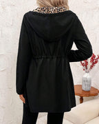 Women's Reversible Coat – Solid and Leopard Print Two-in-One Jacket