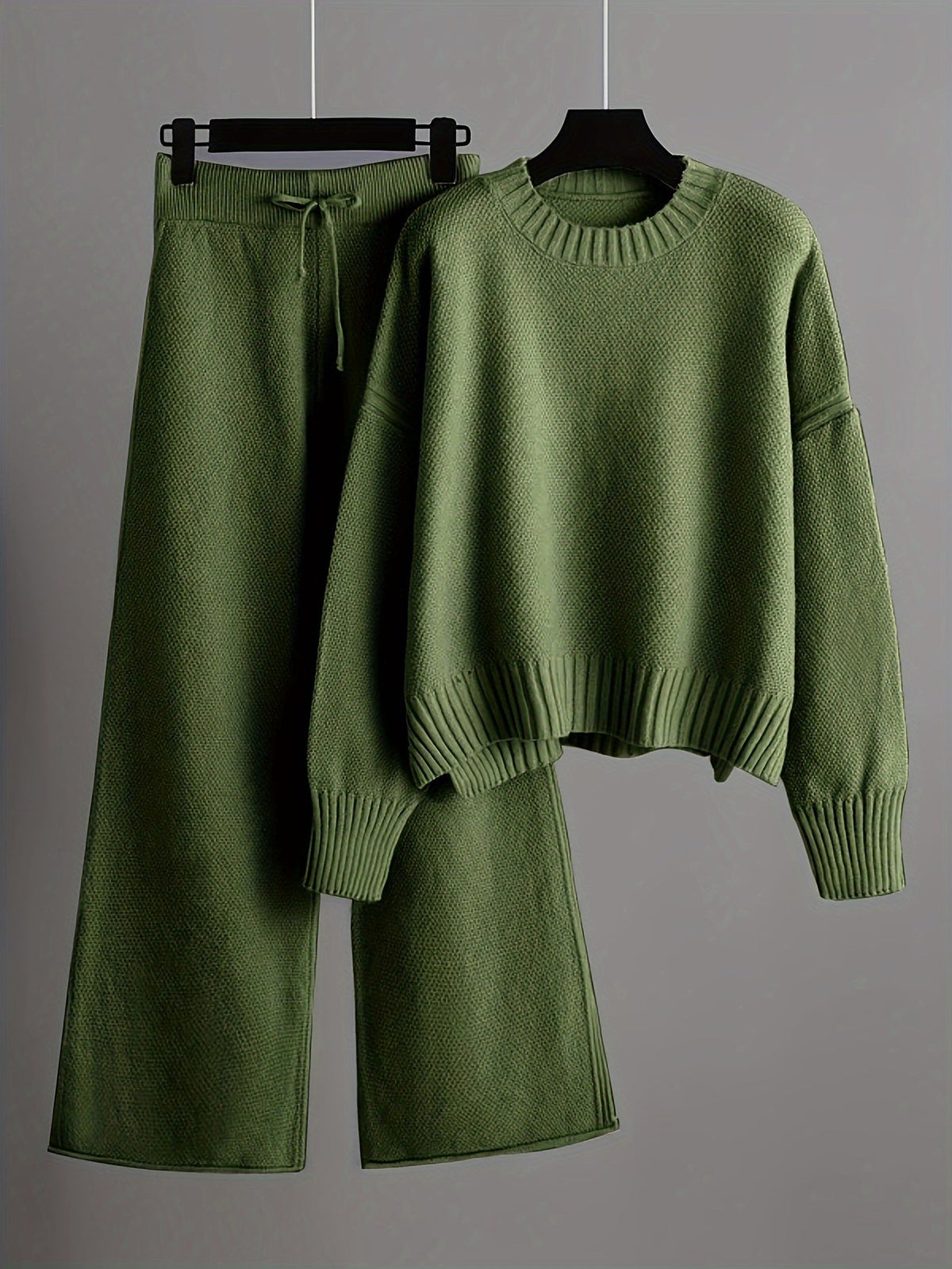 Women's Ribbed Knit Sweater and Wide-Leg Pants Set – Two-Piece Lounge Outfit