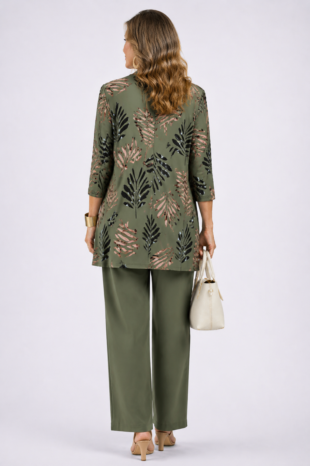 Women's 3-Piece Outfit Set - Flowing Cardigan, Tank Top & Printed Trousers