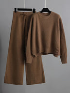 Women's Ribbed Knit Sweater and Wide-Leg Pants Set – Two-Piece Lounge Outfit