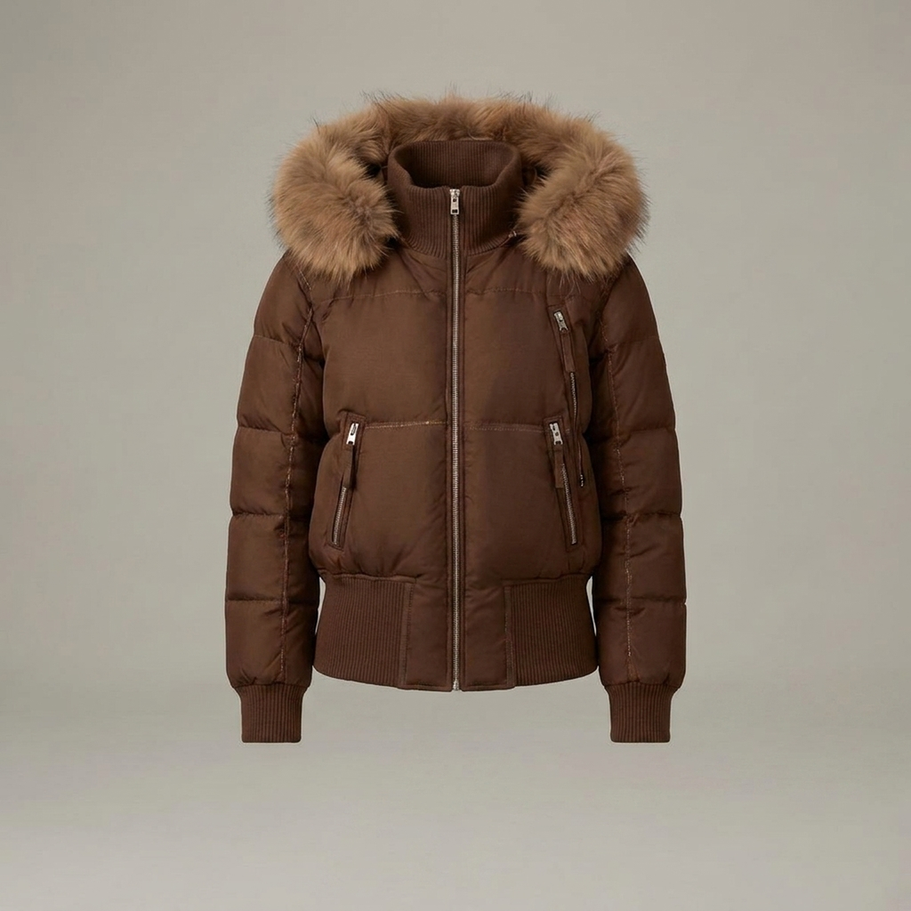 Short Hooded Puffer Jacket – Womens Cropped Winter Parka with Plush Hood
