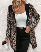 Women's Reversible Coat – Solid and Leopard Print Two-in-One Jacket