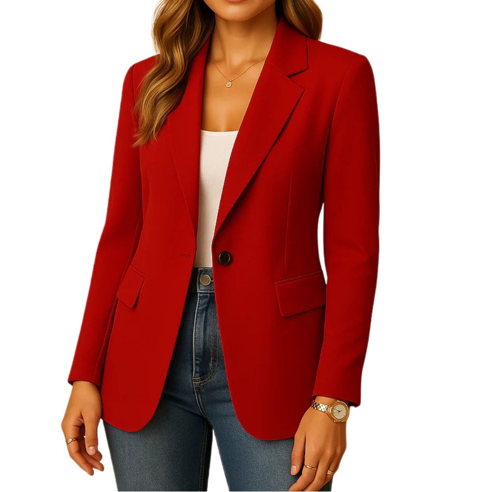 Women's Stretch Blazer – Notched Lapel Single Button Work Jacket