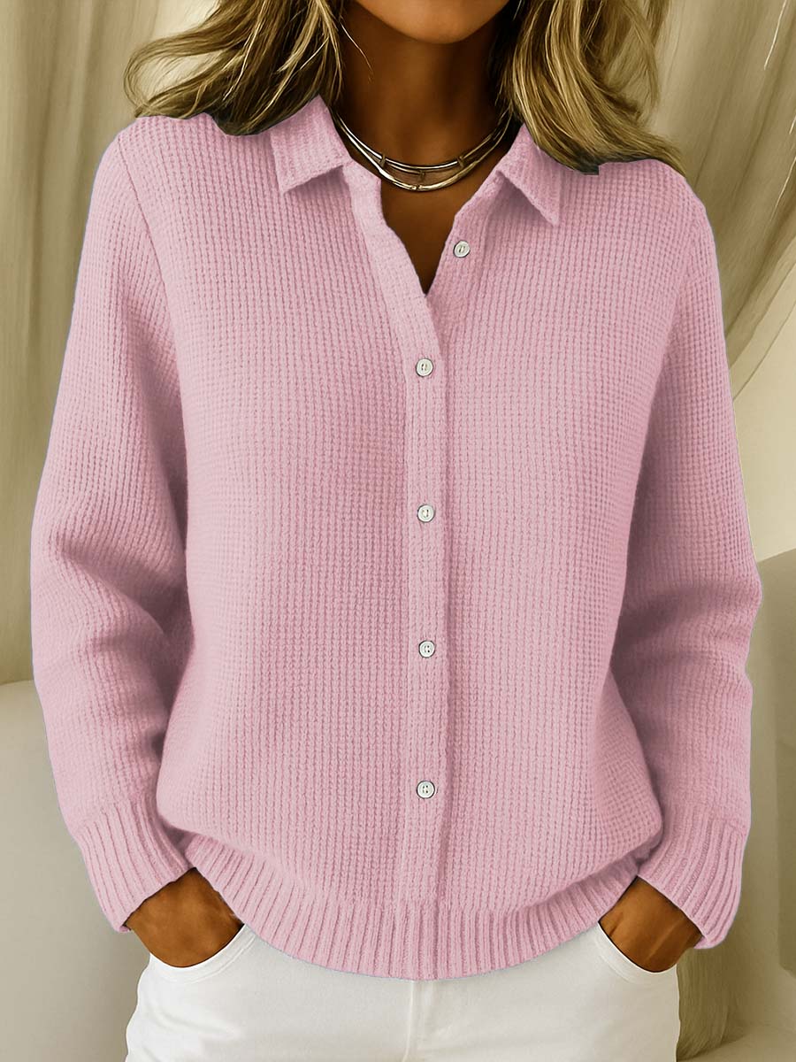 Women's Collared Button-Front Sweater – Classic Knit Cardigan Top