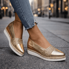 Women's Glitter Platform Wedge Shoes – Shimmering Slip-On Wedges