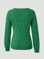Women's Faux Mink Knit Cardigan – Pearl Button V-Neck Puff Shoulder Sweater