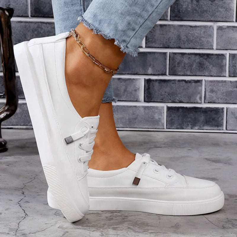 Women's Slip-On Lace-Detail Sneakers – Low Profile Comfort Walking Shoes